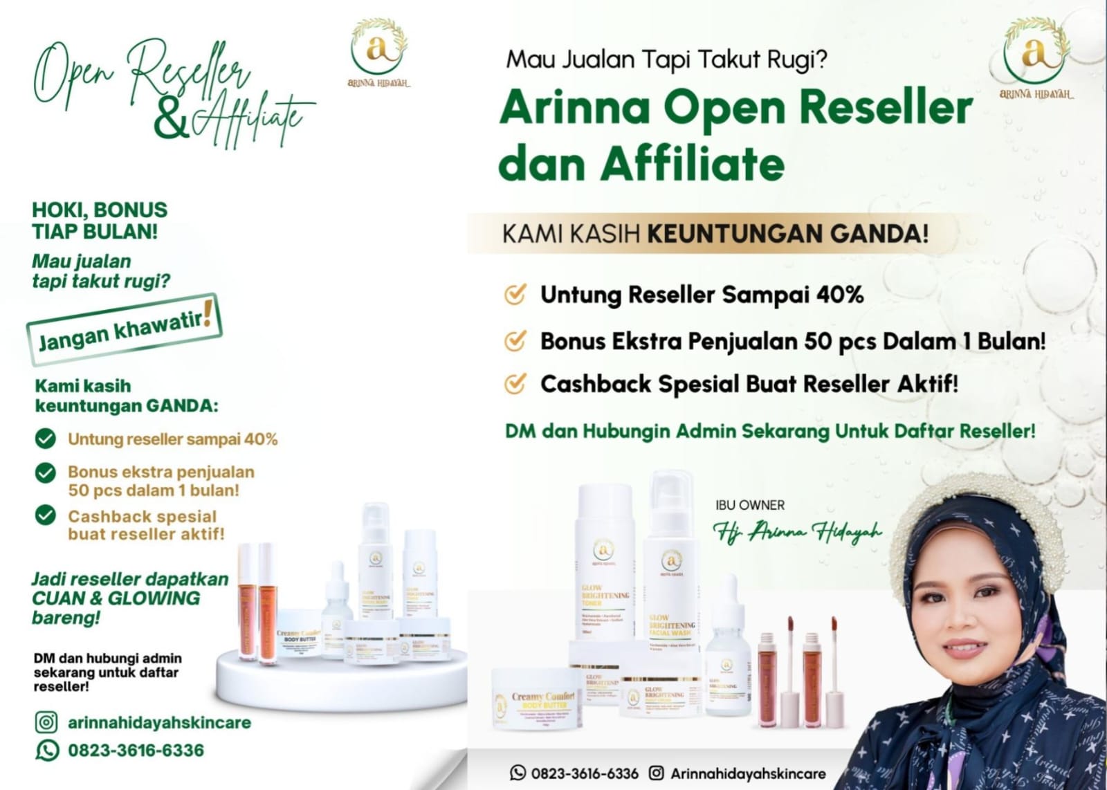 Arinna Hidayah Skincare Buka Peluang Reseller dan Affiliate, Keuntungan hingga 40 Persen